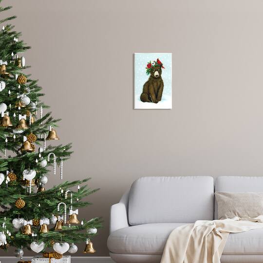 Stupell Industries Bear Seasonal Holly Snow Scene Wall Plaque Art